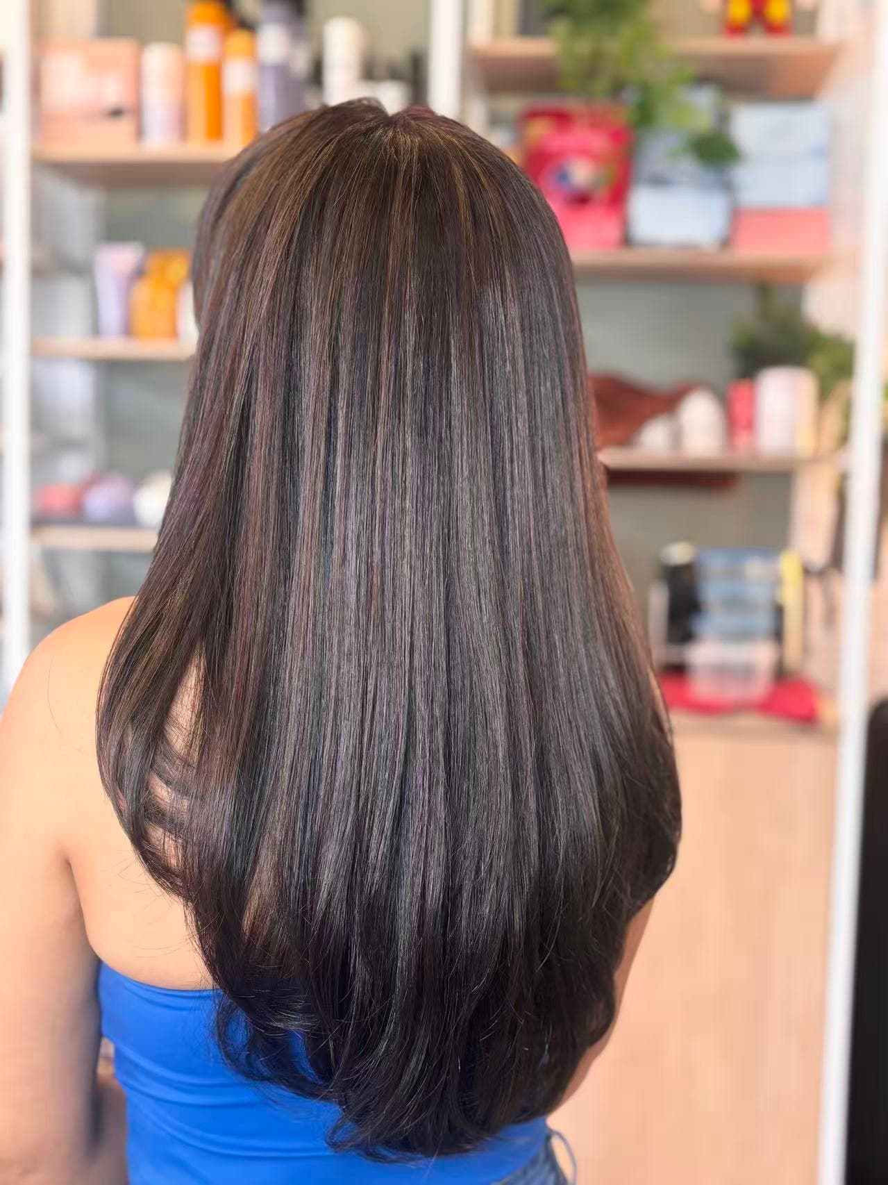Glossy, smooth hair botox treatment result on brunette hair by Didi at Hair Talks Rouse Hill