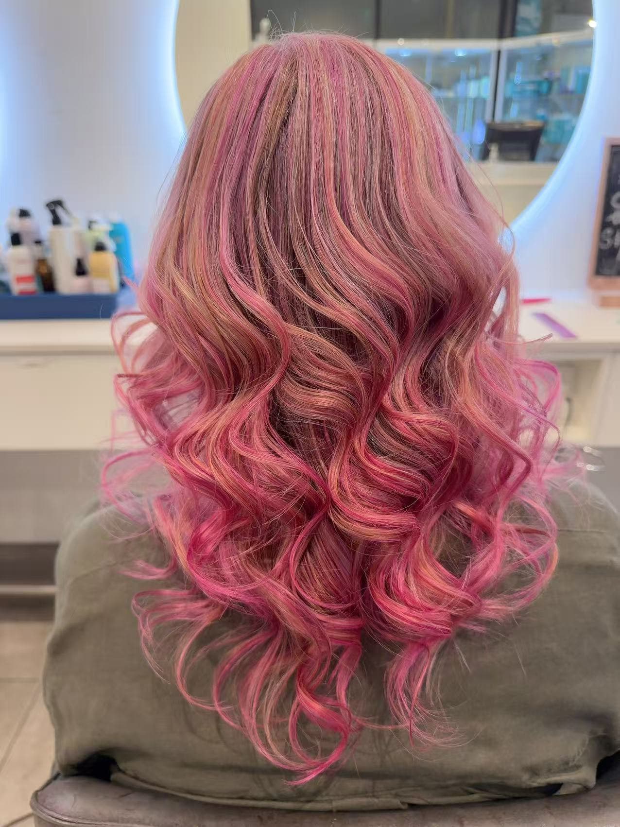 Rose gold balayage with soft curls by Sharon at Hair Talks Rouse Hill